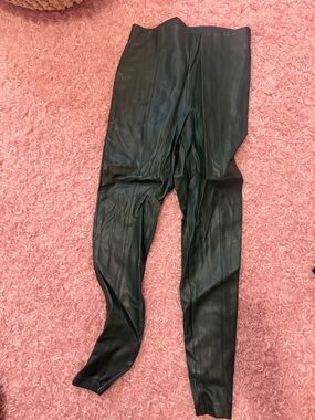 Green Faux Leather High-Waist Leggings